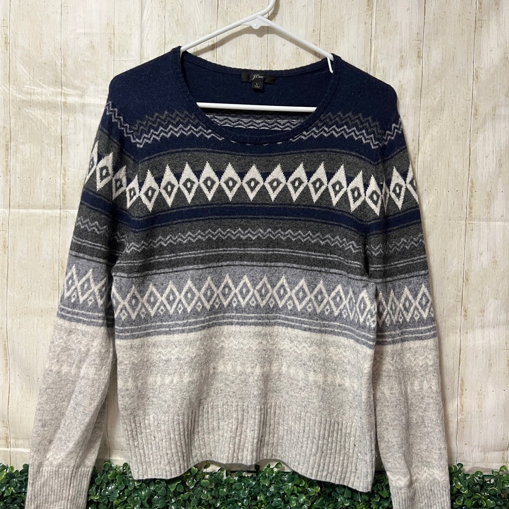 J. Crew Navy and Cream Geometric Sweater